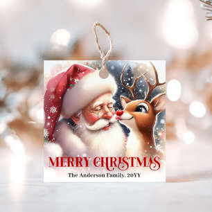 Festliche lustige Weihnachtsmann-Rudolph-Geschenka Geschenkanhänger