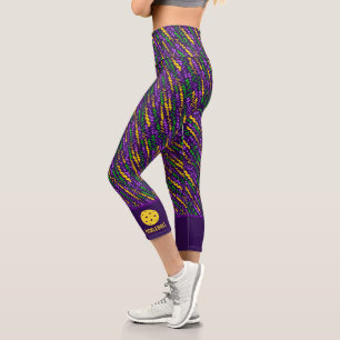 Festliche Mardi Gras Streamers Fun Custom Pickleba Capri Leggings