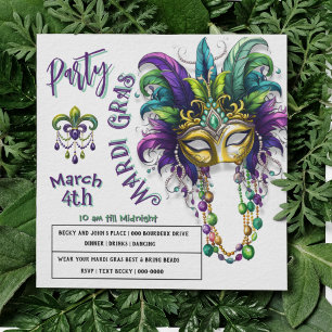 Festliche Mardi Gras und Fleur Des Lis Party Einla Feiertagskarte