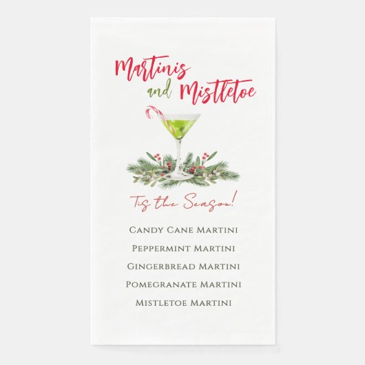 Festliche Martinis und Mistelzweig Feiertagsgeträn Serviette (Vorderseite)