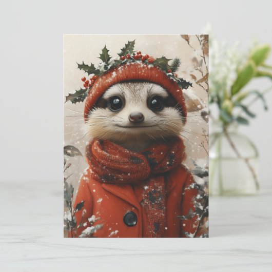 Festliche Meerkat im Winter Wunderland Einladung (Stehend Vorderseite)
