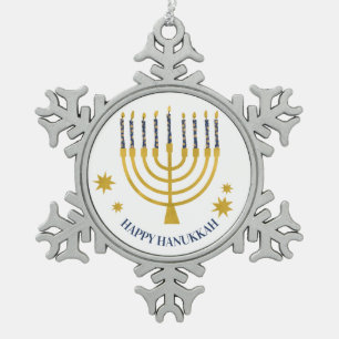 Festliche Menorah Candles Happy Hanukkah Schneeflocken Zinn-Ornament