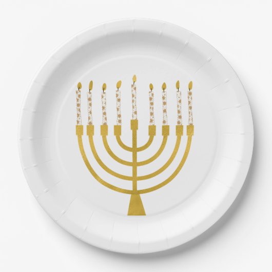 Festliche Menorah Hanukkah Celestial Candles Elega Pappteller (Vorderseite)