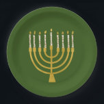 Festliche Menorah Hanukkah Celestial Candles Green Pappteller<br><div class="desc">Imitate Goldfolie menorah Kerzen für Ihre Hanukka Feier. Whimsical menorah Illustration mit weißen Sternen bedeckte Himmelskerzen auf einem Imitat Gold menorah Kerzenständer. Menorah elegante Sterne Hanukkah illustrierte Design Geschenke und Papierprodukte.</div>