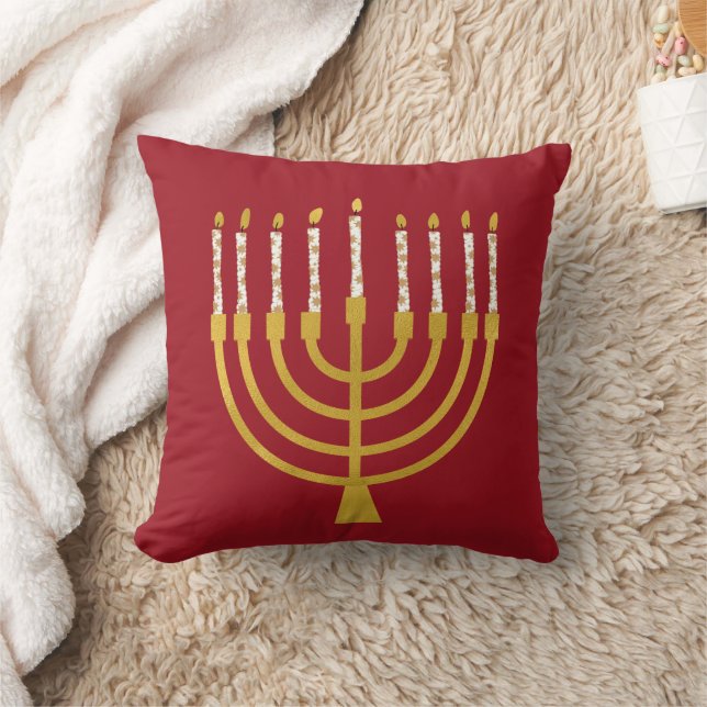 Festliche Menorah Hanukkah Celestial Candles Red Kissen (Decke)