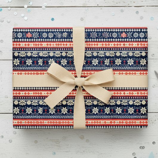 Festliche Messe Isle Navy Red Ugly Weihnachtskraut Geschenkpapier