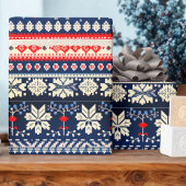 Festliche Messe Isle Navy Red Ugly Weihnachtskraut Geschenkpapier