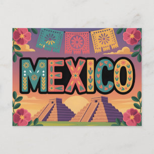 Festliche Mexiko-Illustration mit Pyramiden Postkarte