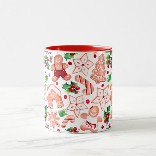 Festliche Minimal Gingerbret Cookie Weihnachten Zweifarbige Tasse (Mittel)
