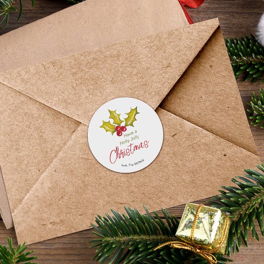 Festliche Minimal Holly Berries WhimsikWeihnachten Runder Aufkleber