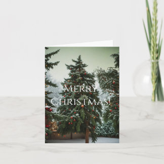 Festliche mit Girlanden geschmückte Tannenbäume Feiertagskarte