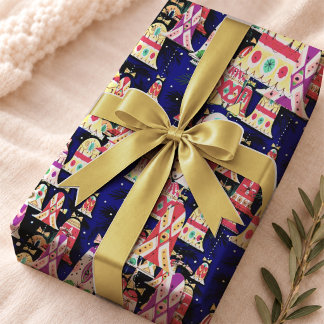 Festliche Navy Vintage Retro Weihnachtsglocken Geschenkpapier