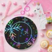 Festliche Neonschneeflocken Pappteller (Party)