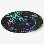 Festliche Neonschneeflocken Pappteller (Schrägansicht)