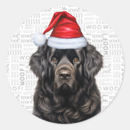 Festliche Neufundland Woof Word Art Weihnachten Runder Aufkleber