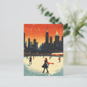 Festliche New Yorker Ice Skaten Rink zu Weihnachte Postkarte (Stehend Vorderseite)