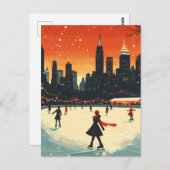 Festliche New Yorker Ice Skaten Rink zu Weihnachte Postkarte (Vorne/Hinten)