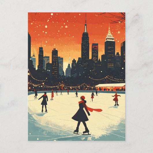Festliche New Yorker Ice Skaten Rink zu Weihnachte Postkarte (Vorderseite)