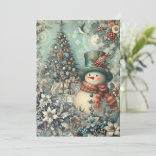 Festliche Nicht-Foto-Vintage-Schneemann-Weihnachts Feiertagskarte