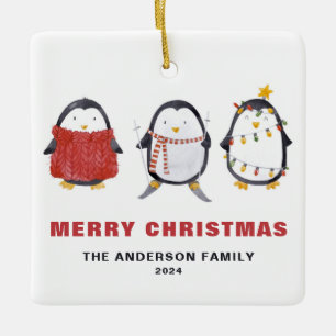 Festliche Niedliche Aquarellpinguine Weihnachten F Keramikornament