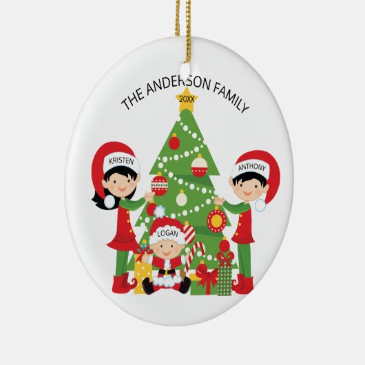 Festliche niedliche Familie personalisierten Keramikornament (Rechts)