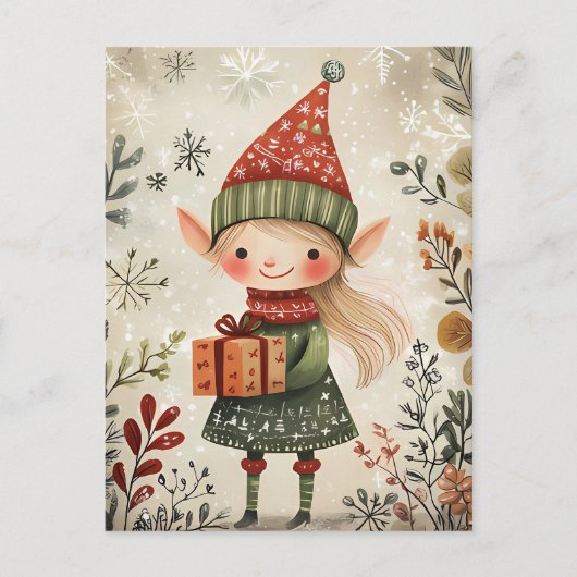 Festliche niedliche Gnome Weihnachtsgrüße Postkarte (Vorderseite)