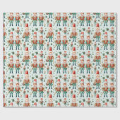 Festliche Nutcracker & Weihnachtsgrün Geschenkpapier (Flach)