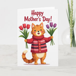 Festliche Orange Katzen-Tulpen-Karte Karte