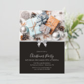 Festliche Ornamente & Jewel Bow Weihnachten Einladung (Stehend Vorderseite)