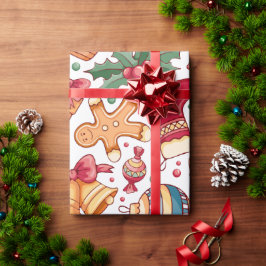 Festliche Ornamente und Lebkuchen Weihnachten Geschenkpapier