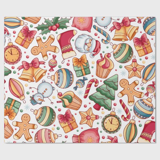 Festliche Ornamente und Lebkuchen Weihnachten Geschenkpapier (Flach)