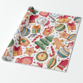 Festliche Ornamente und Lebkuchen Weihnachten Geschenkpapier (Ungerollt)