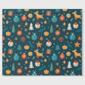 Festliche Ornamente und Rentiermuster Geschenkpapier (Flach)