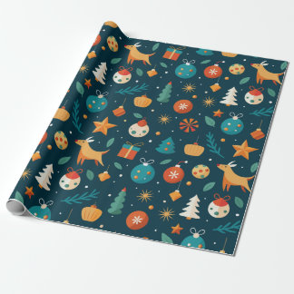 Festliche Ornamente und Rentiermuster Geschenkpapier