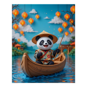 Festliche Panda Boat Scene Poster