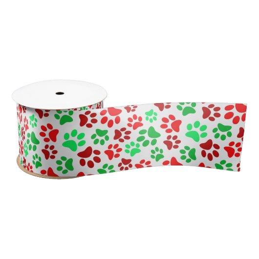 Festliche Paw Prints Pet Lovers Red Green Weihnach Satinband (Spule)