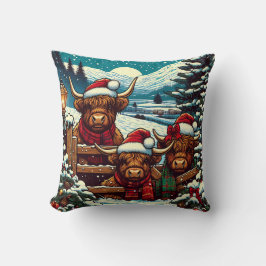 Festliche Peeking Hochlandkühe Kissen