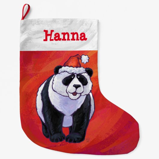 Festliche Personalisierte Panda Weihnachten Großer Weihnachtsstrumpf (Vorderseite)