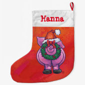 Festliche Personalisierte Schweinehaltung Großer Weihnachtsstrumpf (Rückseite)