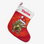 Festliche Personalisierte Triceratops Weihnachten Großer Weihnachtsstrumpf (Vorderansicht (hängend))