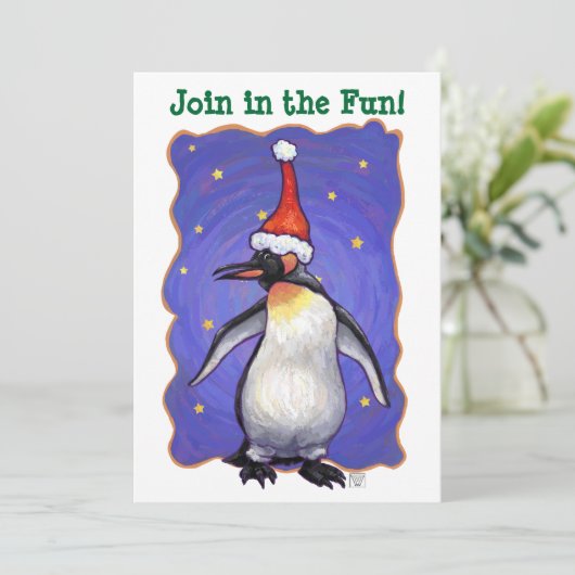 Festliche Pinguinköpfe und Schwänze Weihnachten Einladung (Stehend Vorderseite)