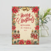 Festliche Poinsettia Bells Urlaub Feiertagskarte (Stehend Vorderseite)