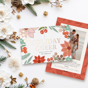 Festliche Poinsettia Berry Cream Foto Weihnachten Folien Feiertagskarte