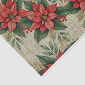 Festliche Poinsettia Grüne Blätter Rote Berries Seidenpapier (Ausschnitt)