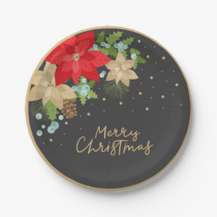 Festliche Poinsettia und Berries Weihnachtsfeierta Pappteller