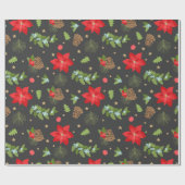 Festliche Poinsettia und Pinecones Geschenkpapier (Flach)