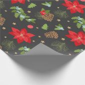 Festliche Poinsettia und Pinecones Geschenkpapier (Ecke)