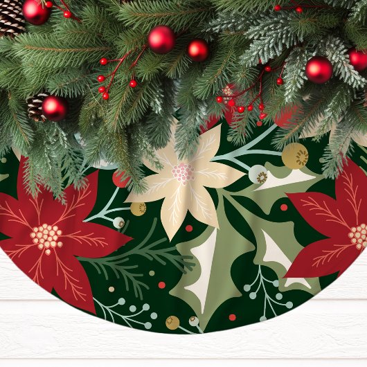 Festliche Poinsettia und Weihnachten Polyester Weihnachtsbaumdecke