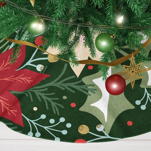 Festliche Poinsettia und Weihnachten Polyester Weihnachtsbaumdecke