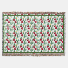 Festliche Poinsettia und Weihnachtsbaum Cozy Blank Decke